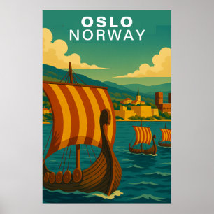 Vintage Oslo Norwegen Skandinavische Hafen Reise Poster