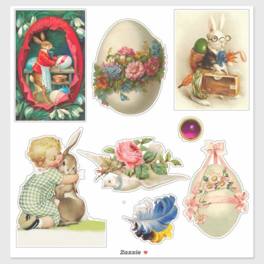 VINTAGE OSTBUNNEN, BLUME, HUNDEN UND EIER AUFKLEBER (Blatt)