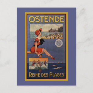 Vintage Ostend Sommer Strand Reise Badeanzug Schön Postkarte