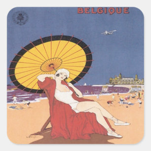 Vintage Ostende Belgien Quadratischer Aufkleber