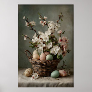Vintage-Oster-Blumenkorb-Ei-Druck, Farmhaus Poster