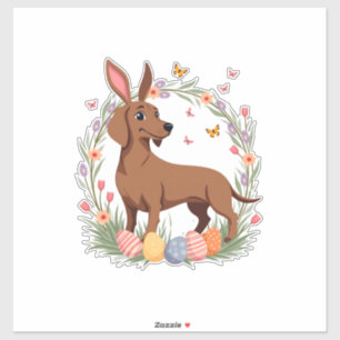 Vintage-Oster-Dachshund-Hase-Hund mit floralem Ei Aufkleber
