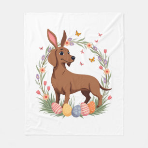 Vintage-Oster-Dachshund-Hase-Hund mit floralem Ei Fleecedecke