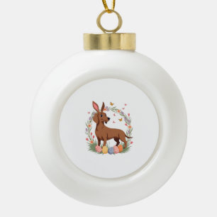 Vintage-Oster-Dachshund-Hase-Hund mit floralem Ei Keramik Kugel-Ornament