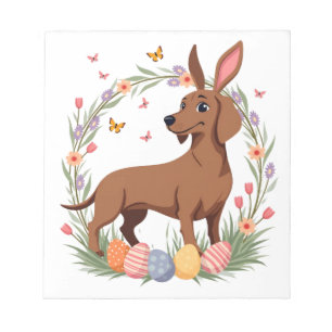 Vintage-Oster-Dachshund-Hase-Hund mit floralem Ei Notizblock