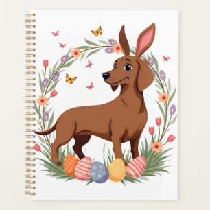 Vintage-Oster-Dachshund-Hase-Hund mit floralem Ei Planer