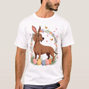 Vintage-Oster-Dachshund-Hase-Hund mit floralem Ei T-Shirt