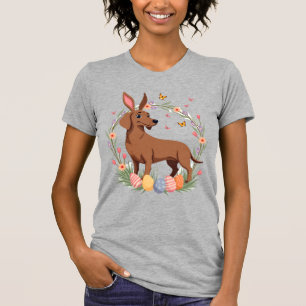 Vintage-Oster-Dachshund-Hase-Hund mit floralem Ei T-Shirt