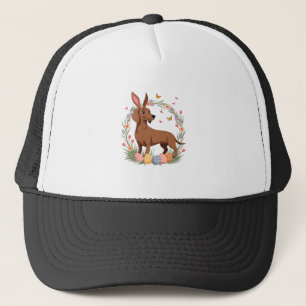 Vintage-Oster-Dachshund-Hase-Hund mit floralem Ei Truckerkappe