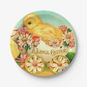Vintage-Oster-Ei-Küken-Kutsche Blumen Blumen Pappteller