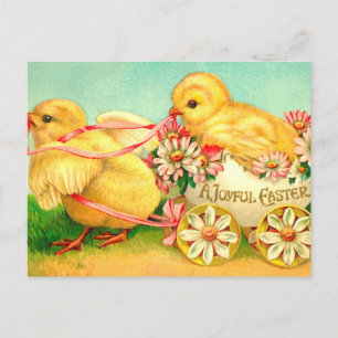 Vintage-Oster-Ei-Küken-Kutsche Blumen Blüten Postkarte