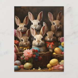 Vintage-Oster-Eierkorb-Hasen-Hoppeln Feiertagspostkarte