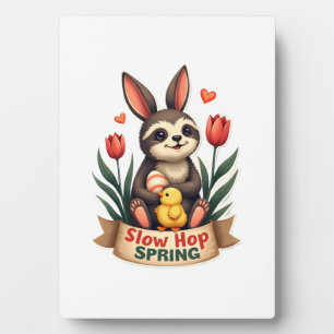 Vintage-Oster-Faultier-Hase-Frühlingsblumen-Shirt Fotoplatte