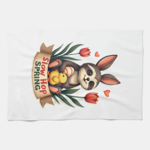 Vintage-Oster-Faultier-Hase-Frühlingsblumen-Shirt  Geschirrtuch