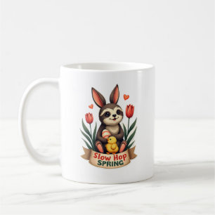 Vintage-Oster-Faultier-Hase-Frühlingsblumen-Shirt  Kaffeetasse