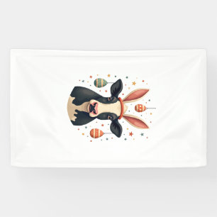 Vintage-Oster-Kuh-Hasenohren Süße Bauernhof-Tier-E Banner