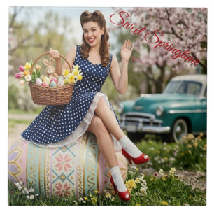 Vintage-Oster-Pin-Up-Kachel   Sweet Spring Art Fliese