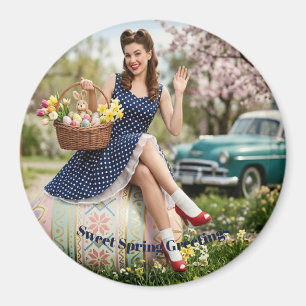 Vintage-Oster-Pin-Up-Magnet Süßer Frühling Magnet