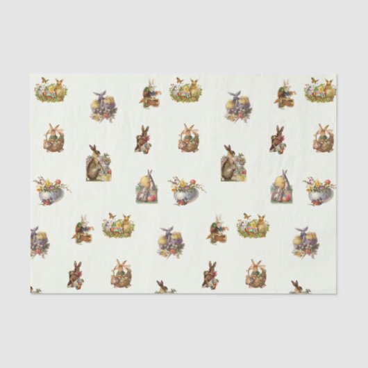 Vintage Osterbäume, Eier und Frühlingsblumen Seidenpapier (Vorderseite)