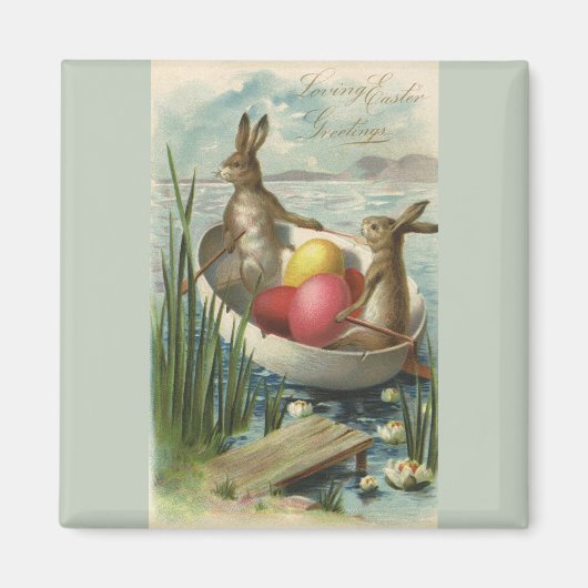 Vintage Osterbrunnen in einem Boot mit Ostereiern Magnet (Vorne)