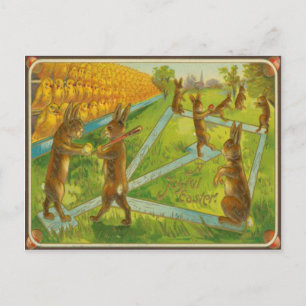 Vintage Osterbrunnens spielen Baseball-Chicks Feiertagspostkarte