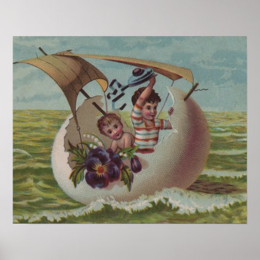 Vintage Ostercard Kinder Segeln Poster (Vorne)