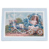 Vintage Osterdarstellung mit Mädchen und Lämmern Große Geschenktüte (Vorderseite)