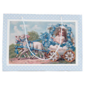 Vintage Osterdarstellung mit Mädchen und Lämmern Große Geschenktüte (Rückseite)