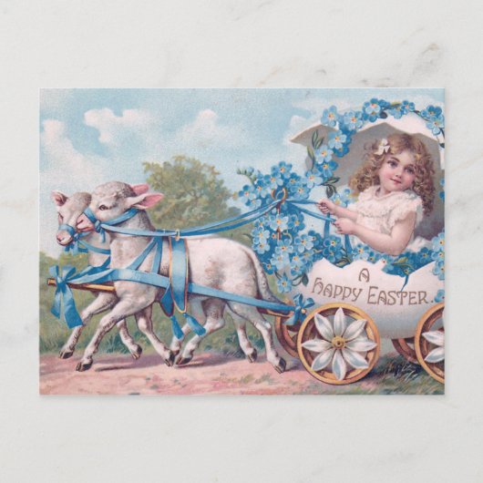 Vintage Osterdarstellung mit Mädchen und Lämmern Postkarte (Vorderseite)