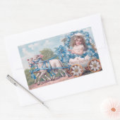 Vintage Osterdarstellung mit Mädchen und Lämmern Rechteckiger Aufkleber (Umschlag)
