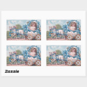 Vintage Osterdarstellung mit Mädchen und Lämmern Rechteckiger Aufkleber (Blatt)