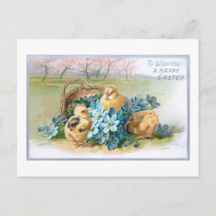 Vintage Ostereier-Blumen mit Küken Postkarte