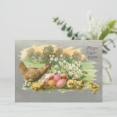Vintage Ostereier, Hen & Chicks Urlaubskarte Feiertagskarte (Stehend Vorderseite)