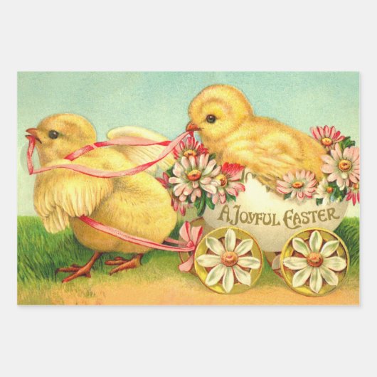 Vintage Ostereier Kichtentransporte Blume Geschenkpapier Set (Vorderseite)