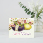 Vintage Ostereier mit Kirschblüte Feiertagspostkarte (Stehend Vorderseite)