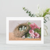 Vintage Ostereier, Nest & Pink Polyanthus Feiertagskarte (Stehend Vorderseite)