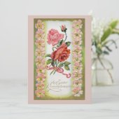 Vintage Osterfeiertage Rose Einladung (Stehend Vorderseite)