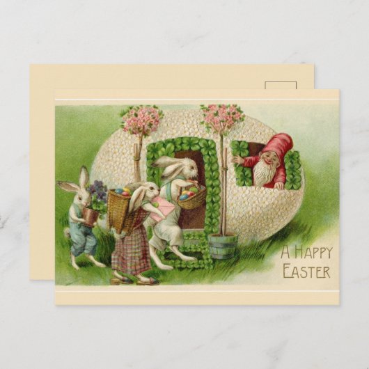 Vintage Osterfeiertage und Gnome Ostergruß Postkarte (Vorne/Hinten)