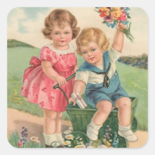 Vintage-Osterferien-Kunstaufkleber Quadratischer Aufkleber