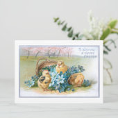 Vintage Osterfloral mit Chicks Feiertagskarte (Stehend Vorderseite)