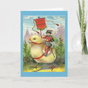 Vintage Osterfrau in Ei auf violetten Blumen, ZSSG Feiertagskarte