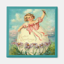 Vintage Osterfrau in Ei auf violetten Blumen, ZSSG Magnet