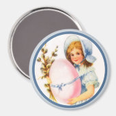Vintage Osterfrau mit Bonnet und Ei Magnet (Vorderseite/Rückseite)