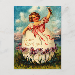 Vintage OsterGirl und Eierpostkarte Feiertagspostkarte