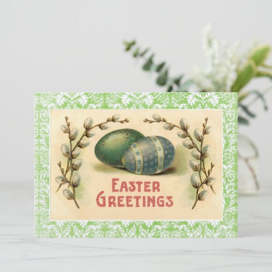 Vintage Ostergruß Eier Dogwood Einladung (Stehend Vorderseite)