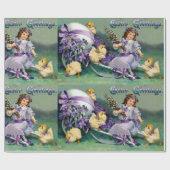 Vintage Ostergruß Girl Ei Kick Carriage Geschenkpapier (Flach)