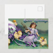 Vintage Ostergruß Girl Ei Kick Carriage Postkarte (Vorne/Hinten)