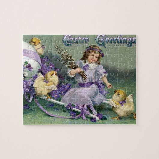 Vintage Ostergruß Girl Ei Kick Carriage Puzzle (Horizontal)