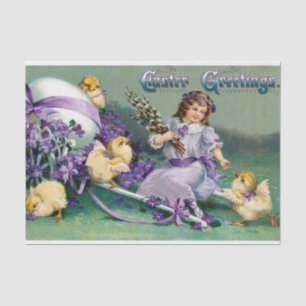 Vintage Ostergruß Girl Ei Kick Carriage Seidenpapier