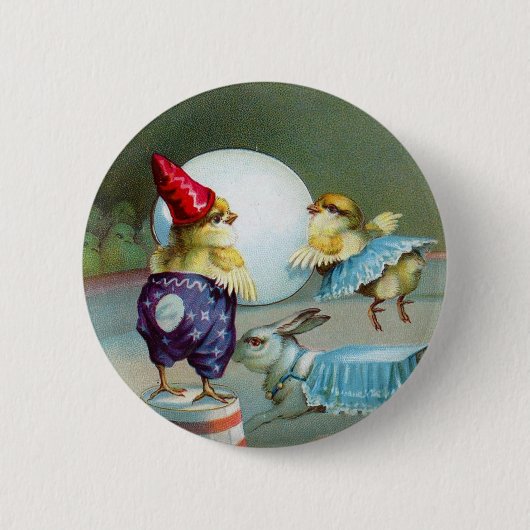 Vintage Ostergruß wünscht Chicks Circus Button (Vorderseite)